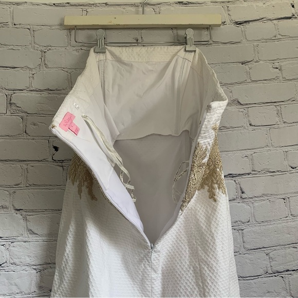 Lilly Pulitzer Kade Strapless White Gold Floral Dress Size 4 - Picture 10 of 11